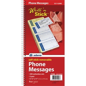 Adams Write 'n Stick Phone Message Book - 200 Sheet(s) - Spiral Bound - 2 PartCarbonless Copy - 5.25