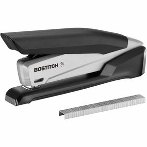 Bostitch InPower Spring-Powered Antimicrobial Desktop Stapler - 20 Sheets Capacity - 210 Staple Capacity - Full Strip - Silver, Black