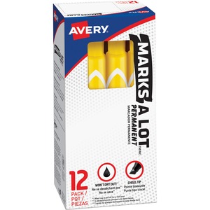 Avery® Large Desk-Style Permanent Markers - 4.7625 mm Marker Point Size - Chisel Marker Point Style - Yellow - Plastic Barrel - 1 Dozen