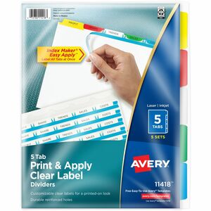 Avery® Index Maker Index Divider - 25 x Divider(s) - 5 - 5 Tab(s)/Set - 8.5