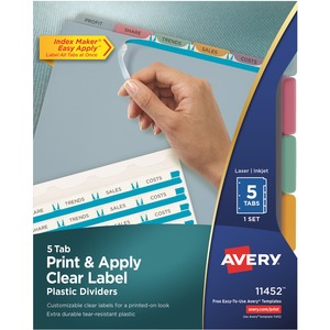 Avery%C2%AE+Index+Maker+Index+Divider+-+5+x+Divider%28s%29+-+5+-+5+Tab%28s%29%2FSet+-+8.5%26quot%3B+Divider+Width+x+11%26quot%3B+Divider+Length+-+3+Hole+Punched+-+Translucent+Plastic+Divider+-+Multicolor+Plastic+Tab%28s%29+-+1