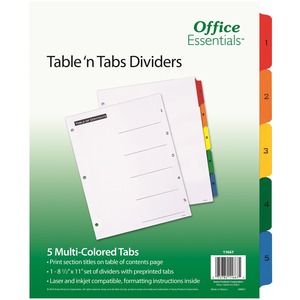 Avery® Table 'N Tabs Numeric Dividers - 5 x Divider(s) - 1-5 - 5 Tab(s)/Set - 8.5