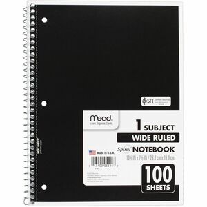Mead+Spiral+Bound+Wide+Ruled+Notebooks+-+100+Sheets+-+Spiral+-+8%26quot%3B+x+10+1%2F2%26quot%3B+Sheet+Size+-+White+Paper+-+Assorted+Cover+-+Back+Board+-+1+Each