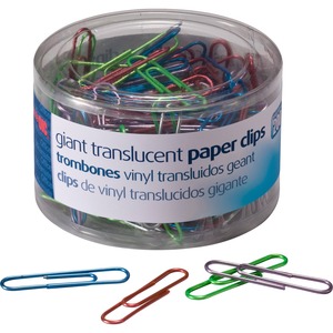 Officemate Translucent Vinyl Paper Clips - Giant - 200 / Pack - Blue, Red, Green, Silver, Purple - Vinyl