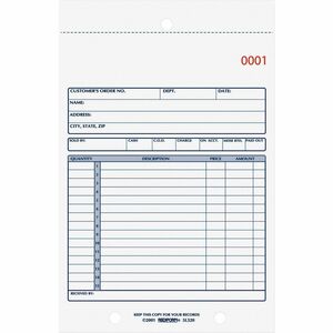 Rediform 2-Part Carbonless Sales Forms - 50 Sheet(s) - Stapled - 2 PartCarbonless Copy - 5.50