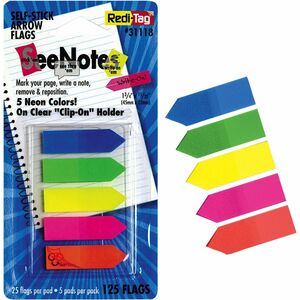 Redi-Tag+Plain+Write-on+Arrow+Flags+in+Holder+-+25+x+Neon+Blue%2C+25+x+Lime%2C+25+x+Lemon%2C+25+x+Pink%2C+25+x+Tangerine+-+29%2F64%26quot%3B+x+1+3%2F4%26quot%3B+-+Arrow+-+Assorted+-+Removable%2C+See-through%2C+Self-adhesive+-+125+%2F+Pack