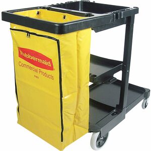 Rubbermaid Commercial Janitor Cart With Zipper Yellow Vinyl Bag - 3 Shelf - 4