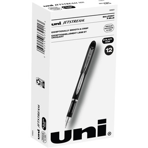 uni%C2%AE+Jetstream+Ballpoint+Pens+-+Medium+Pen+Point+-+1+mm+Pen+Point+Size+-+Refillable+-+Black+Pigment-based+Ink+-+Black+Stainless+Steel+Barrel+-+1+Dozen