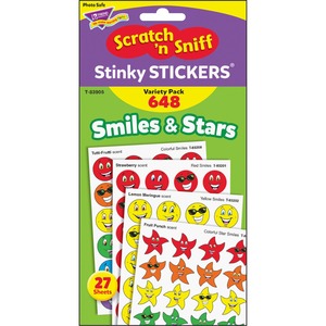 Trend Stinky Stickers Jumbo Variety Pack - Smiles & Stars Shape - Self-adhesive - Acid-free, Non-toxic, Photo-safe, Scented - Assorted - Paper - 648 / Pack