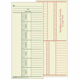 TOPS 2-Sided Weekly Time Cards - Double Sided Sheet - 3.37
