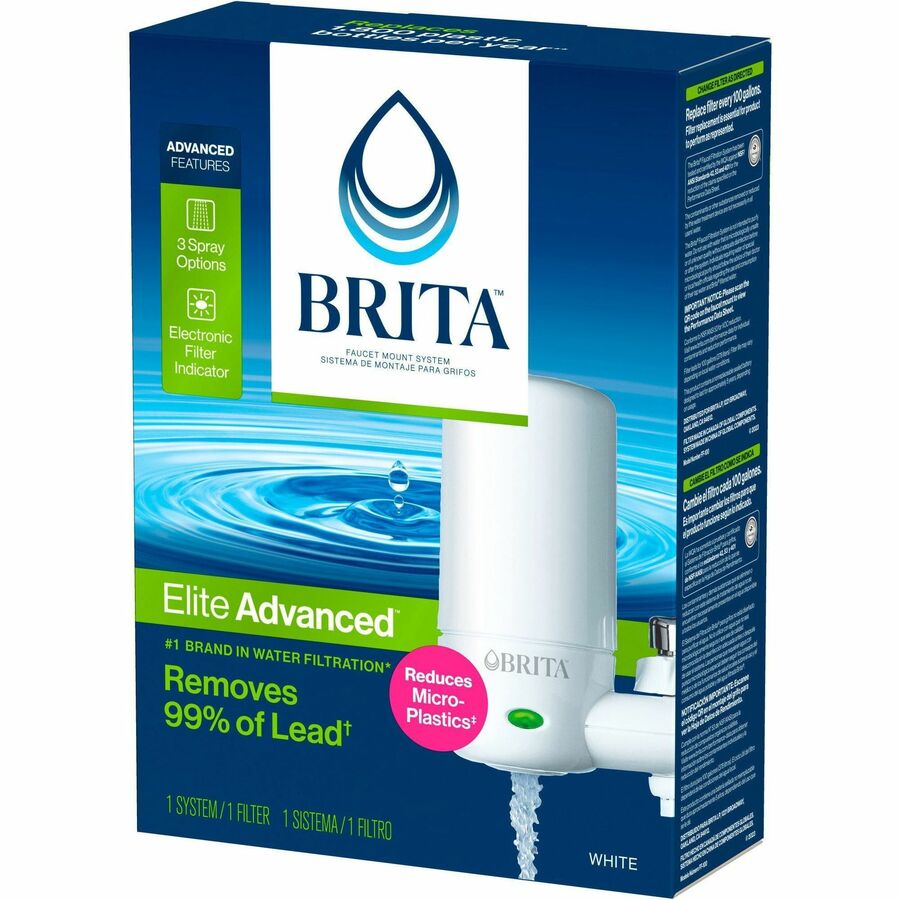 Brita Complete Water Faucet Filtration System With Light Indicator - Faucet  - 100 gal Filter Life (Water Capacity) - 1 Each - White, Blue