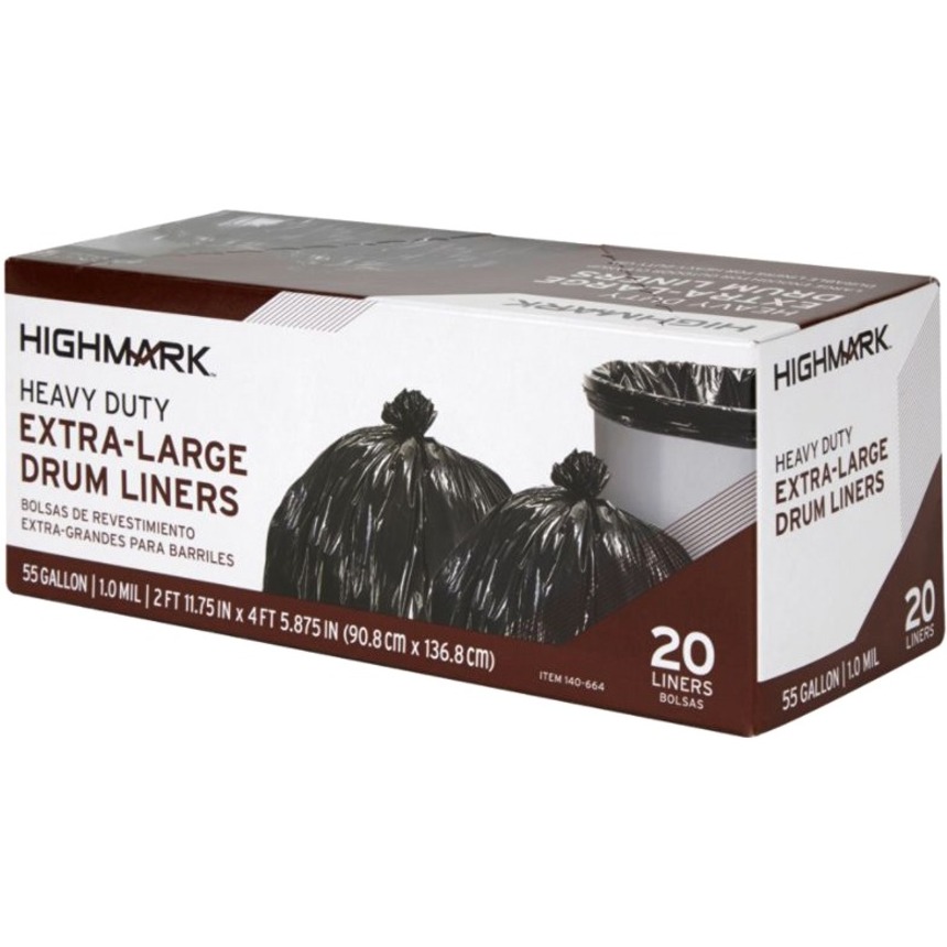 Highmark Heavy Duty ExtraLarge Drum Liners, 55 Gallon, Box Of 20 Bags