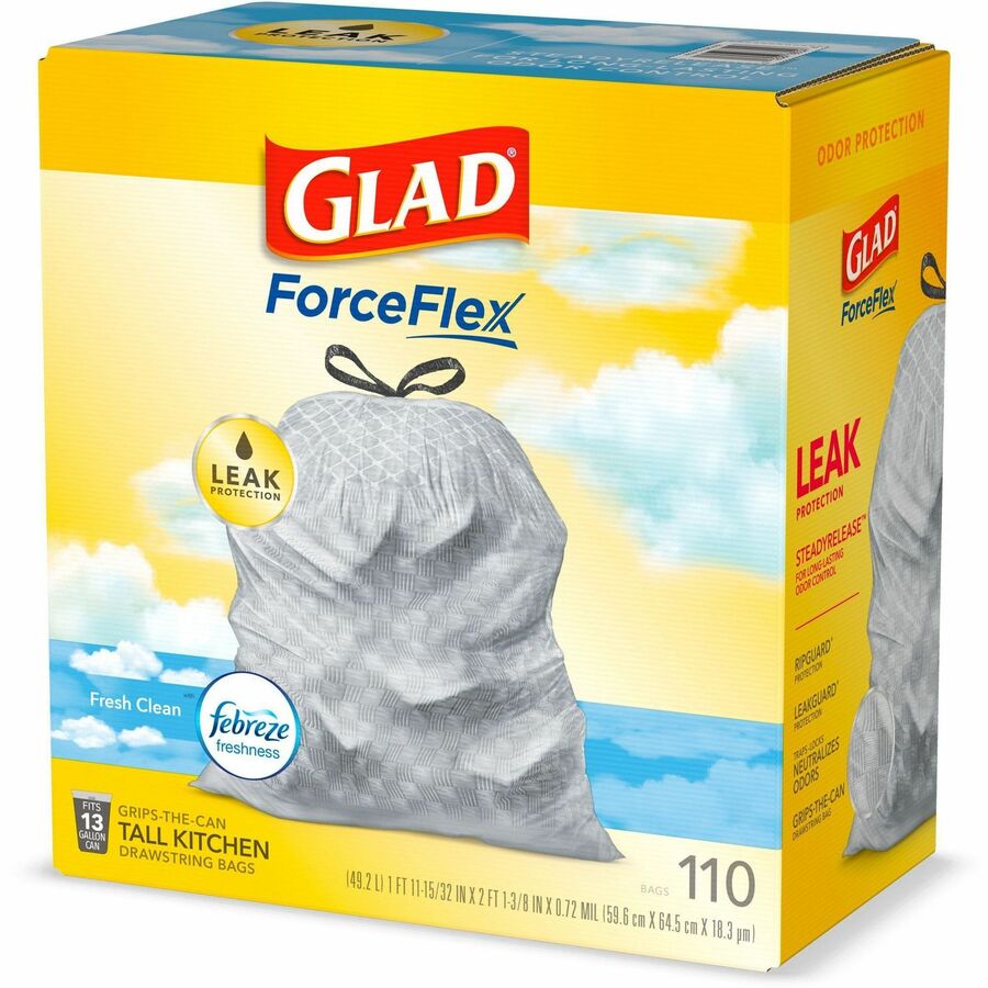 Glad ForceFlex Tall Kitchen White Trash Bags, Original Scent (13