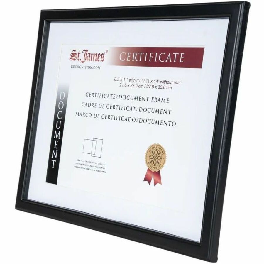 St. James&reg; Certificate/Document/Diploma Frame, 8.5x11" with Mat or 11x14"without Mat, Black