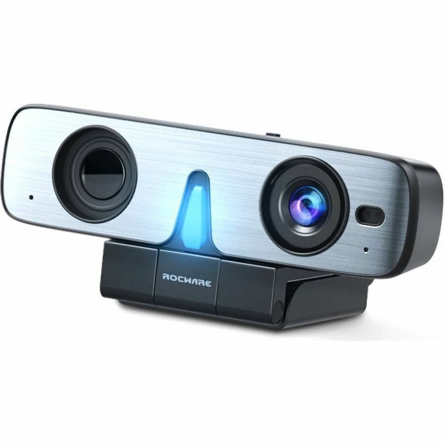 ROCWARE RC08 all-in-one USB webcam with integrated HD camera, microphone, and speaker for personal office conferencing — left view