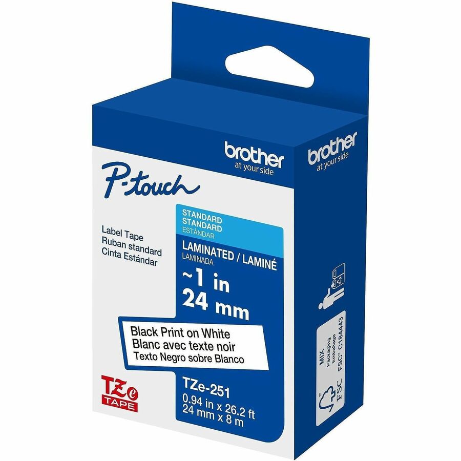 Picture of Laminated Label Tape TZe251, 24mm x 8m, black on white, water resistant, EA