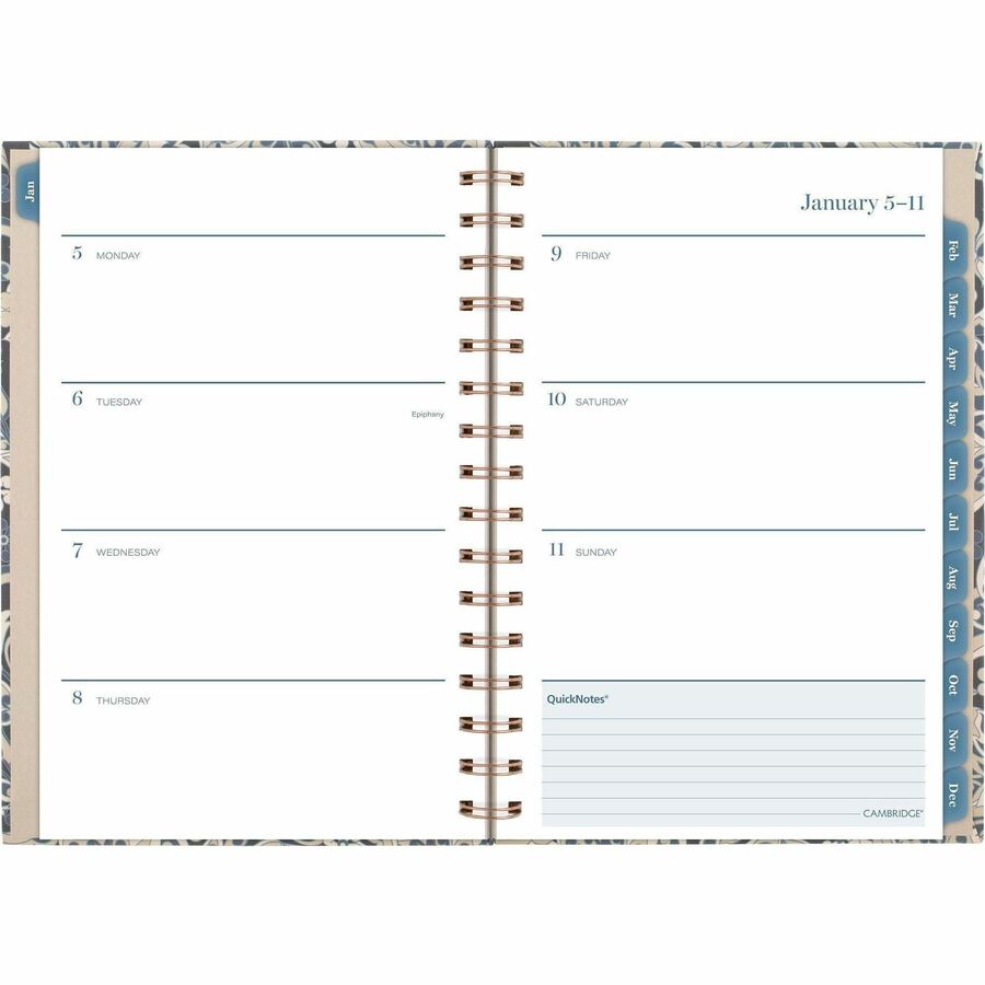 Picture of Elizabeth Weekly/Monthly Planner, 12-month, 5.5" x 8.5", Twin wire, Blue/White cover, Pocket, Sticker sheet, 1 EA