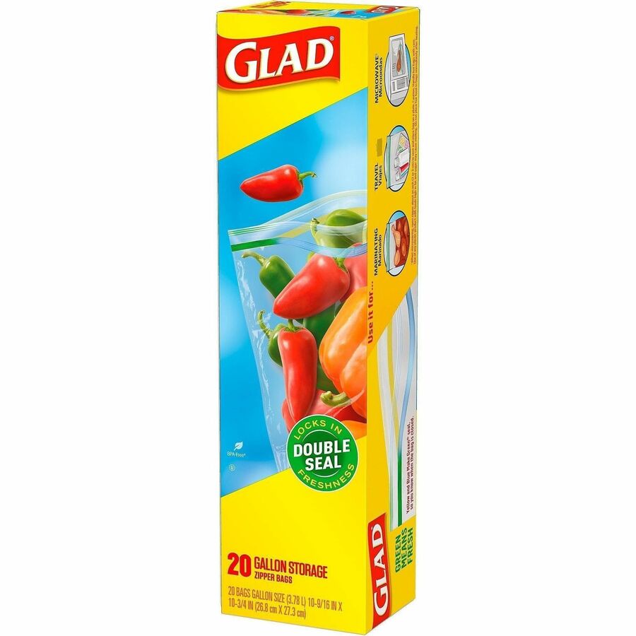 Glad Food Storage Zipper Bags - 10.75" Length x 10.56" Width - Zipper Closure - Yellow - Plastic - Food, Storage, Home, Office - 20 Bags/Box - 12 / Carton 4