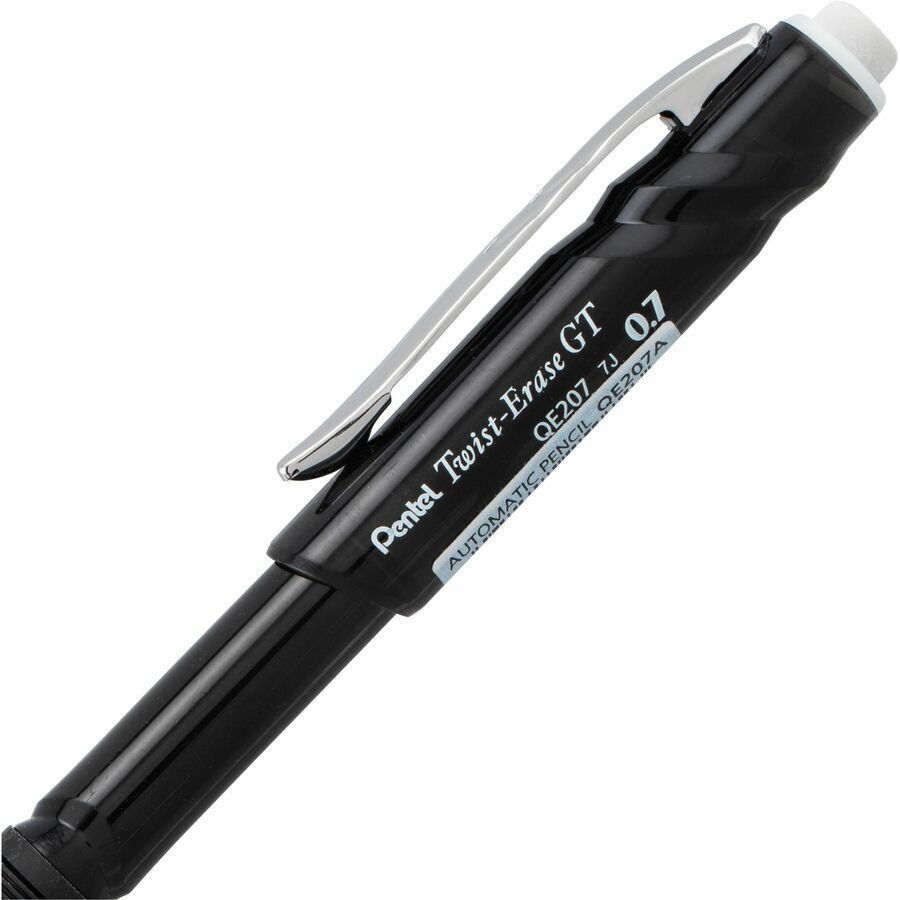 Pentel Twist-Erase GT (0.7mm) Retractable 1-Click Mechanical Pencil, Transparent Black Barrel