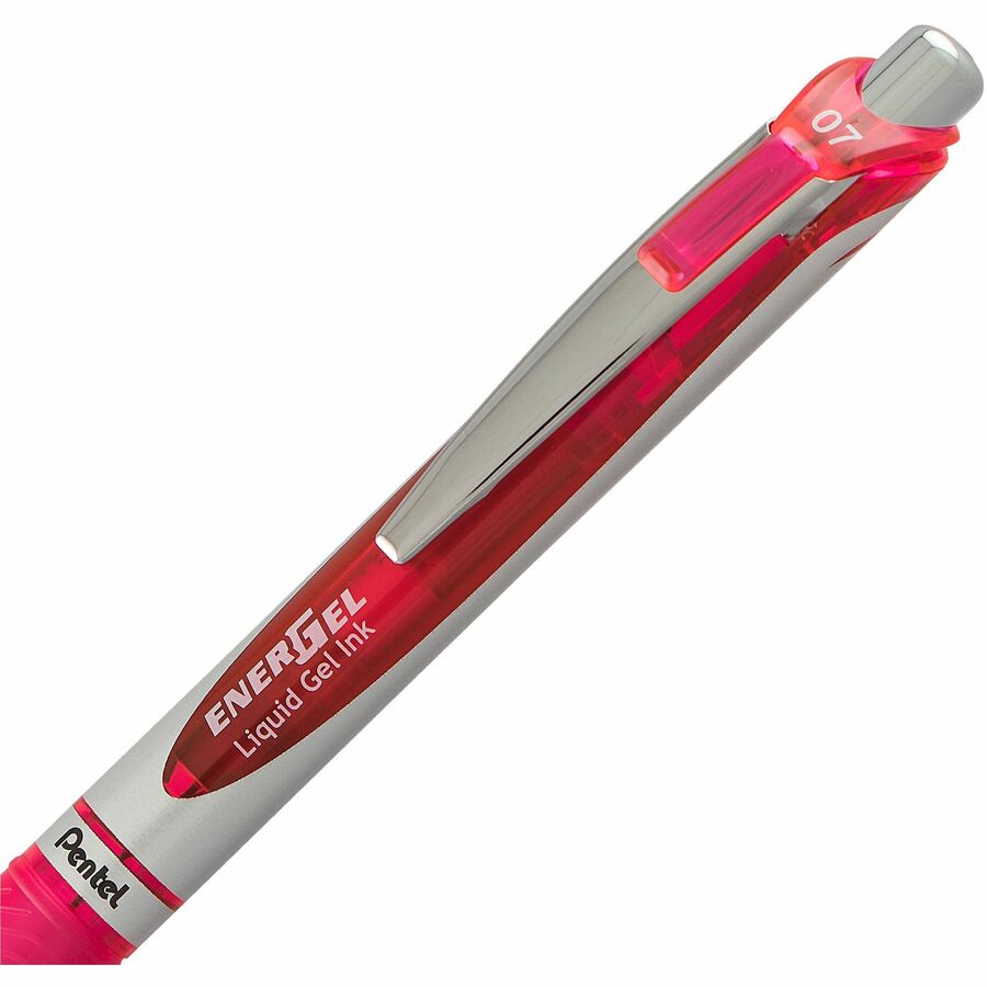 Pentel EnerGel Retractable Gel Roller, (0.7mm) Metal Tip, Pink Ink