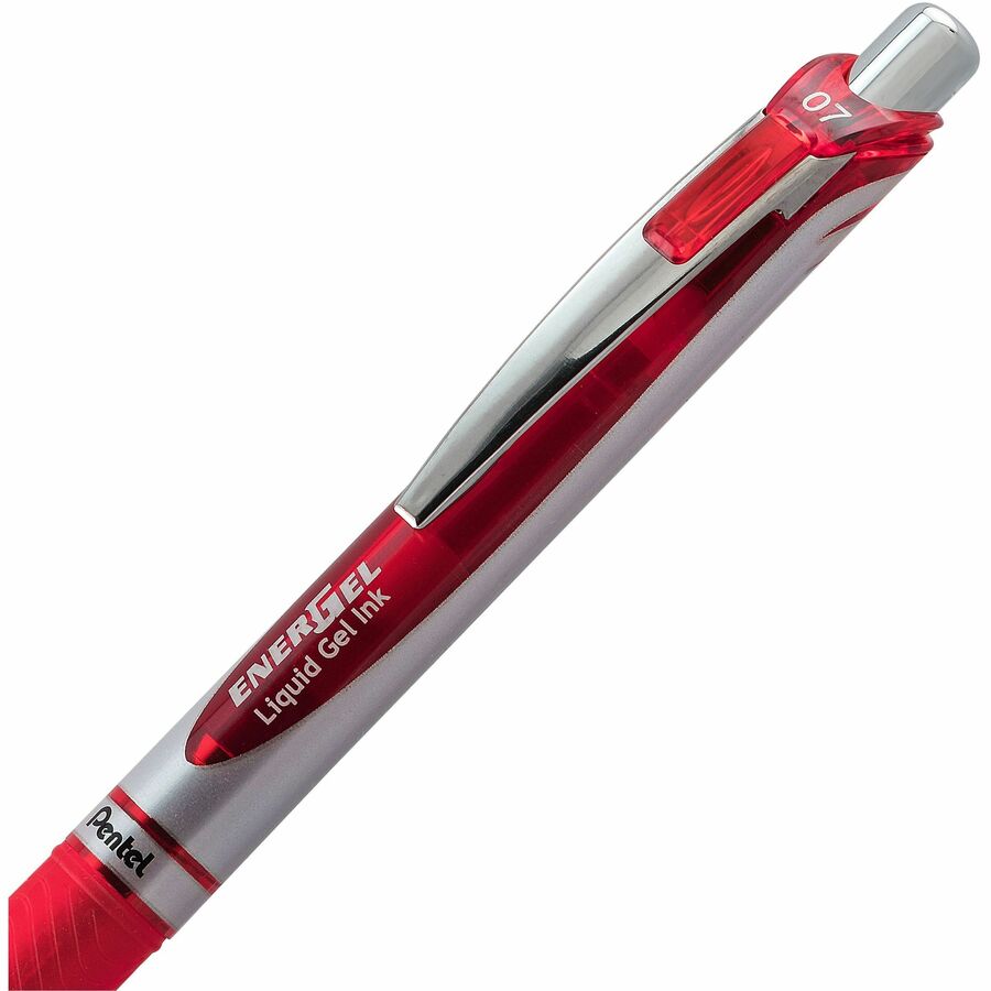 Pentel EnerGel Retractable Gel Roller, (0.7mm) Metal Tip, Red Ink