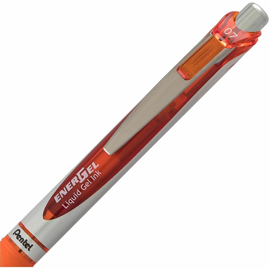 Pentel EnerGel Retractable Gel Roller, (0.7mm) Metal Tip, Orange Ink