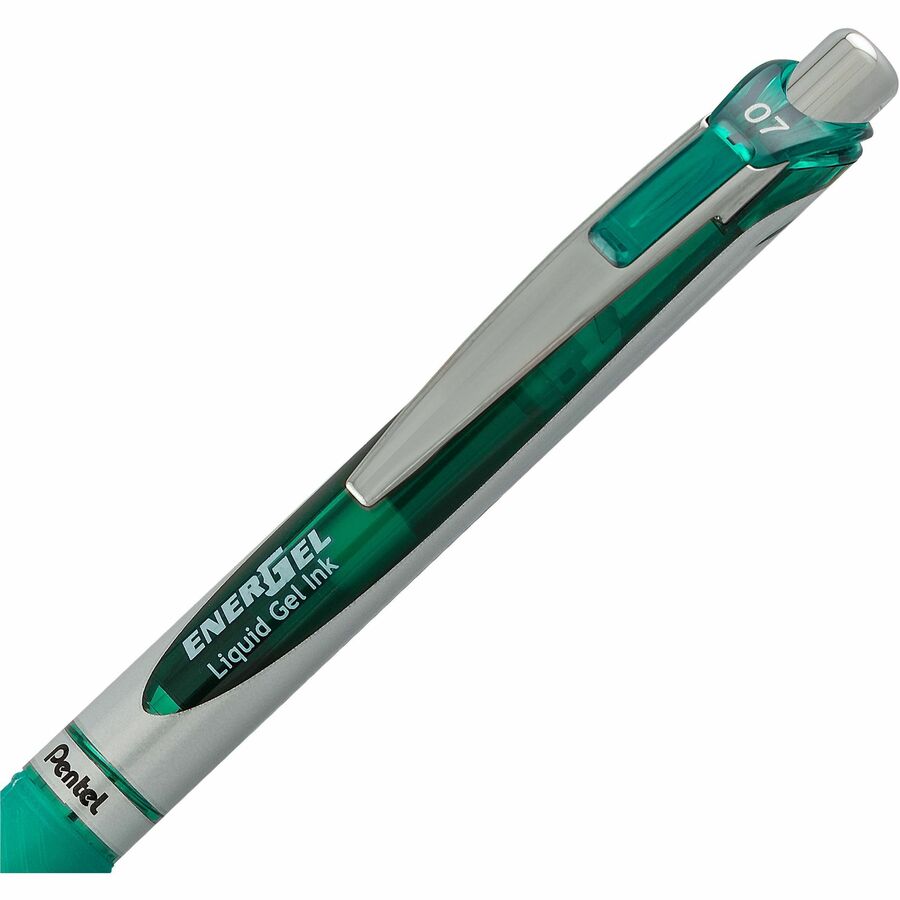 Pentel EnerGel Retractable Gel Roller, (0.7mm) Metal Tip, Green Ink