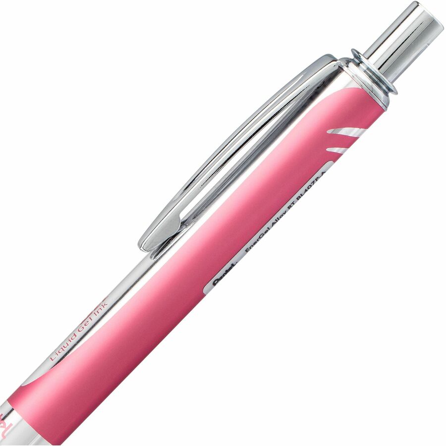 Pentel EnerGel Alloy Retractable Premium Liquid Gel Pen, (0.7mm) Metal Tip, Pink Barrel, Black Ink