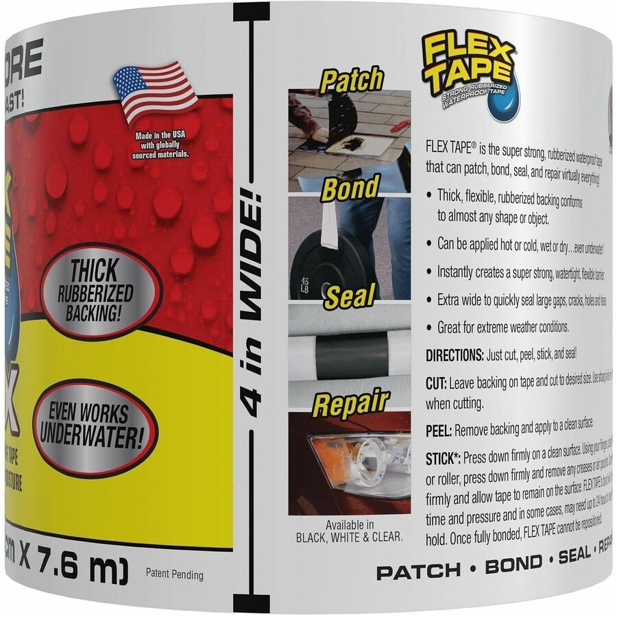 FLEX SEAL Flex Tape - 25 ft Length x 4" Width - White - Polymer - Water Resistant, Moisture Resistant, UV Resistant, Temperature Resistant, Weather Resistant, Water Proof, Tear Resistant, Abrasion Resistant - For Multipurpose, Multi Surface - 3 / Carton 7