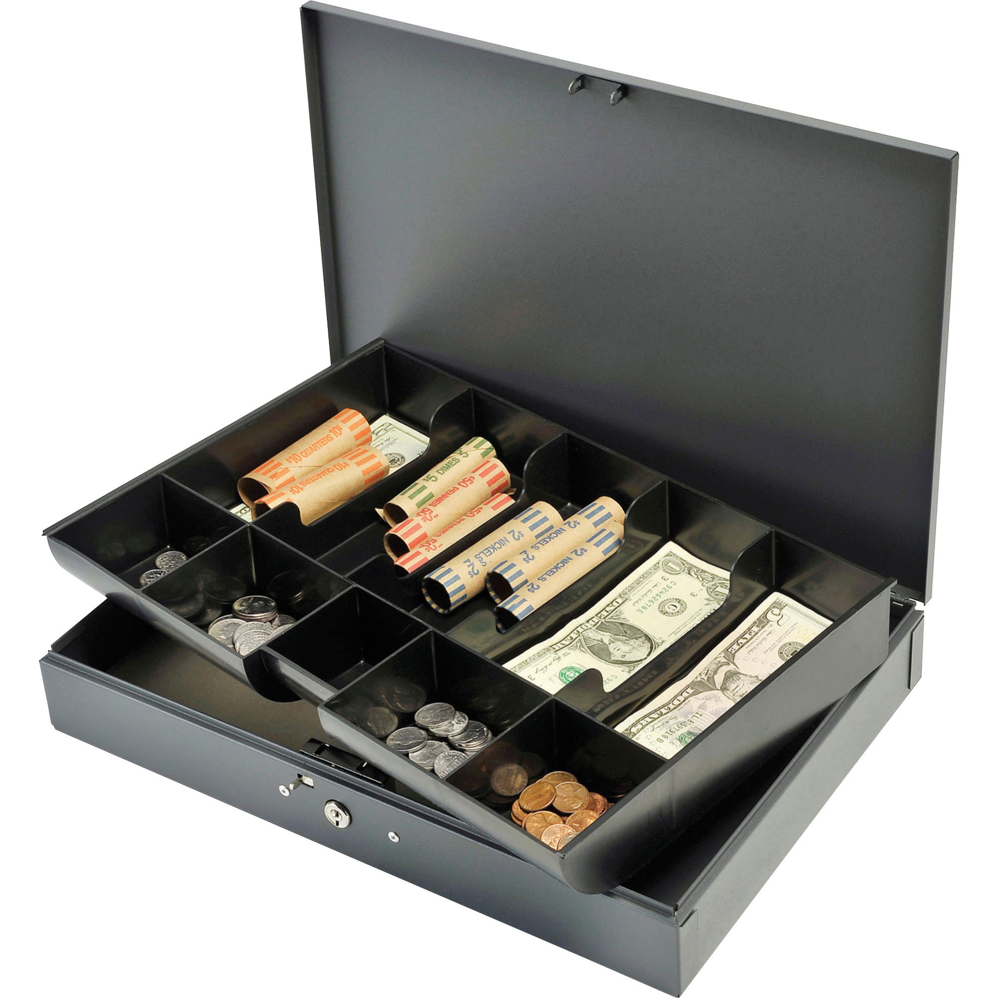 MMF2215CBTGY SteelMaster® ExtraWide Steel Cash Box W/10 Compartments