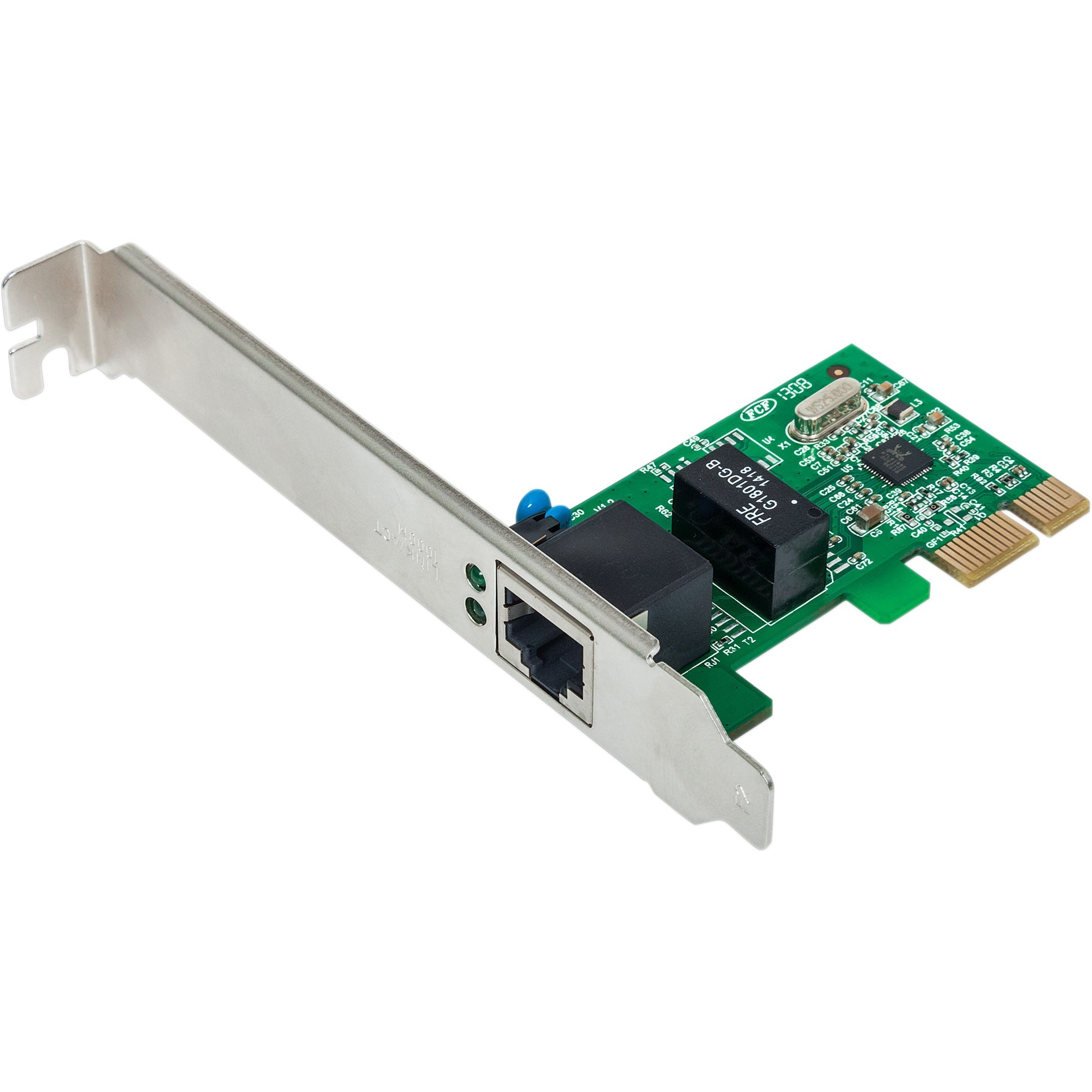 INTELLINET 522533 Gigabit PCI-E network card for desktop wired Ethernet connectivity — left view