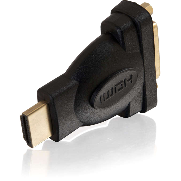 Black C2G HDMI male to DVI female video adapter — left view