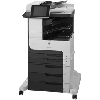 HP LaserJet Enterprise MFP M725z+ multifunction monochrome laser printer front view — left view
