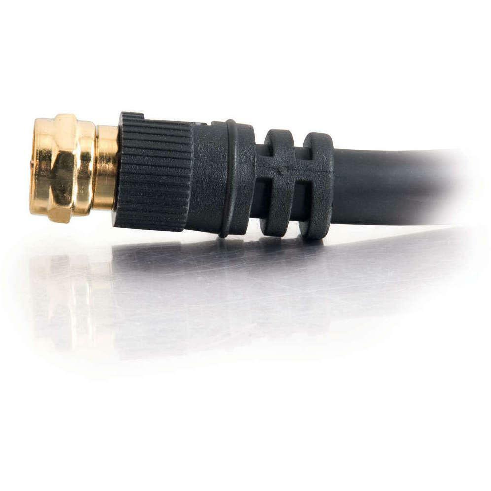 3 ft black RG6 hi-resolution F-type video cable with male connectors — left view