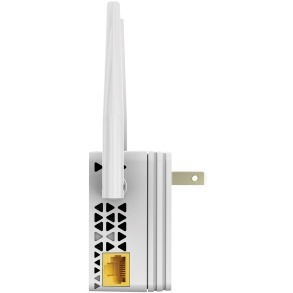 Netgear AC1200 WiFi Range Extender wall-mount dual-band Wi-Fi 5 device with Gigabit Ethernet — left view