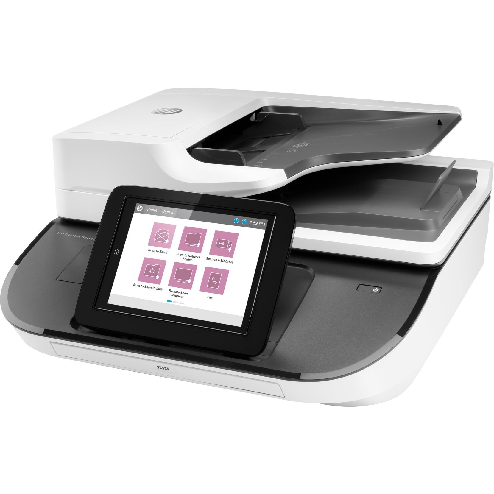 HP Digital Sender Flow 8500 fn2 desktop document scanner for office capture workflows — left view