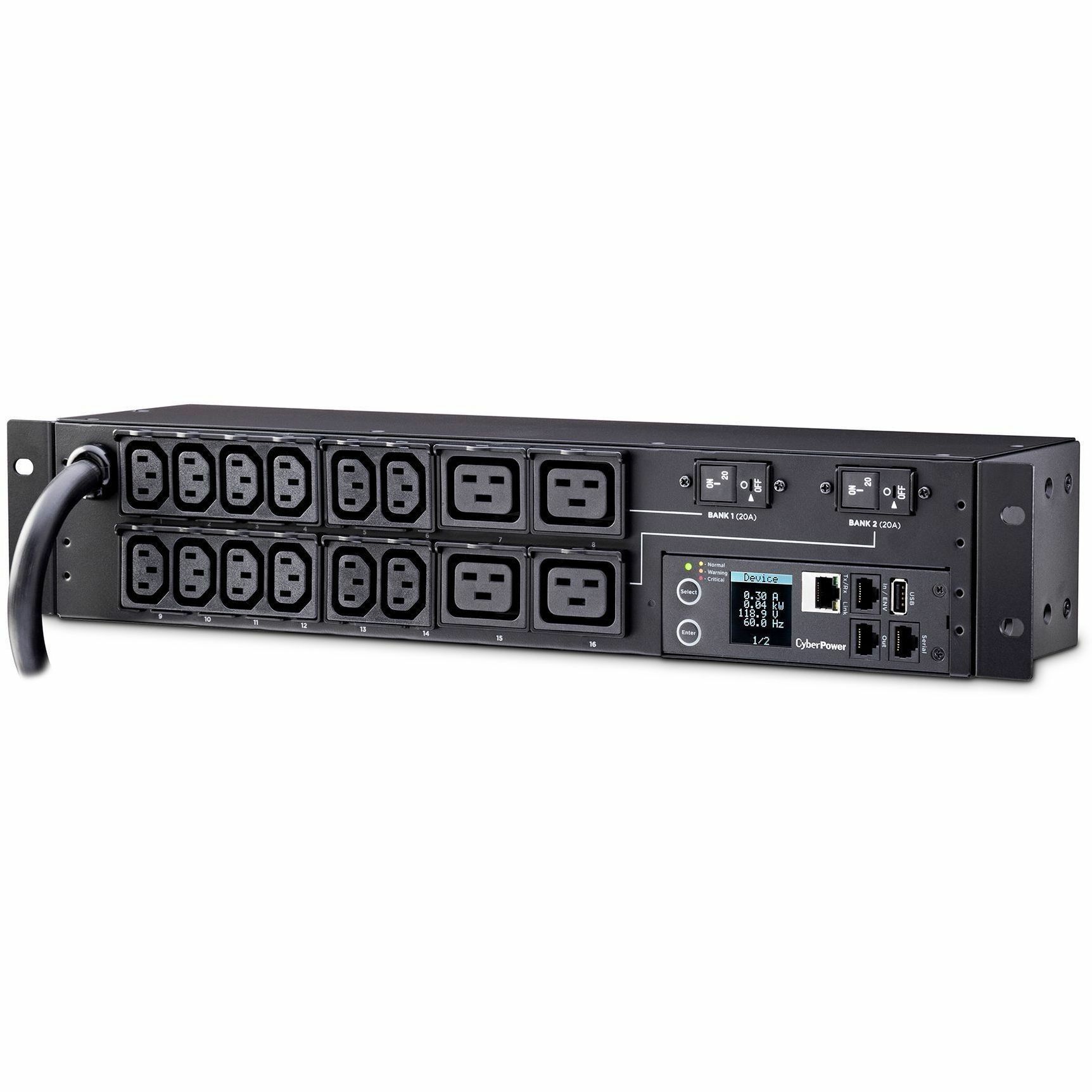 Monitored PDU, 30A 240V (12) IEC-C13 (4) IEC-C19 Outlets L6-30P 12ft Cord SNMP 2U 3YR WTY — left view