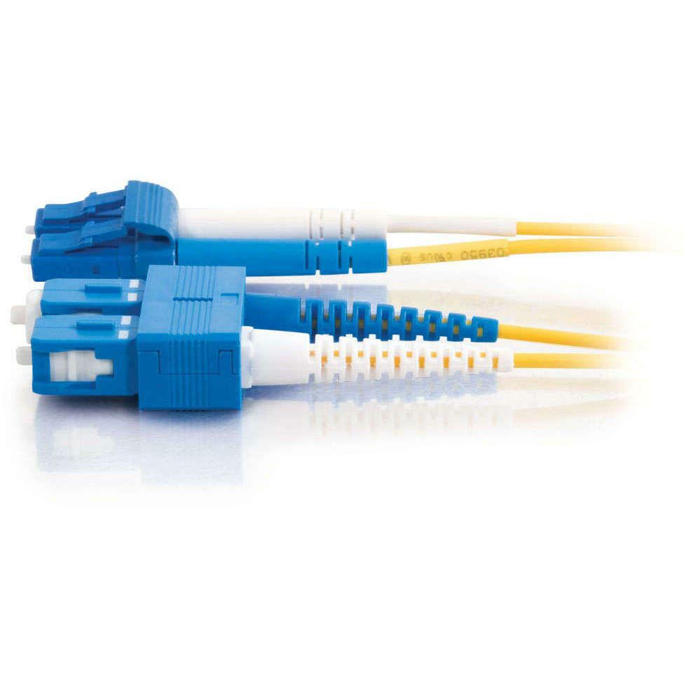 Yellow C2G 5 m OS2 duplex single-mode fiber cable with LC to SC connectors — left view