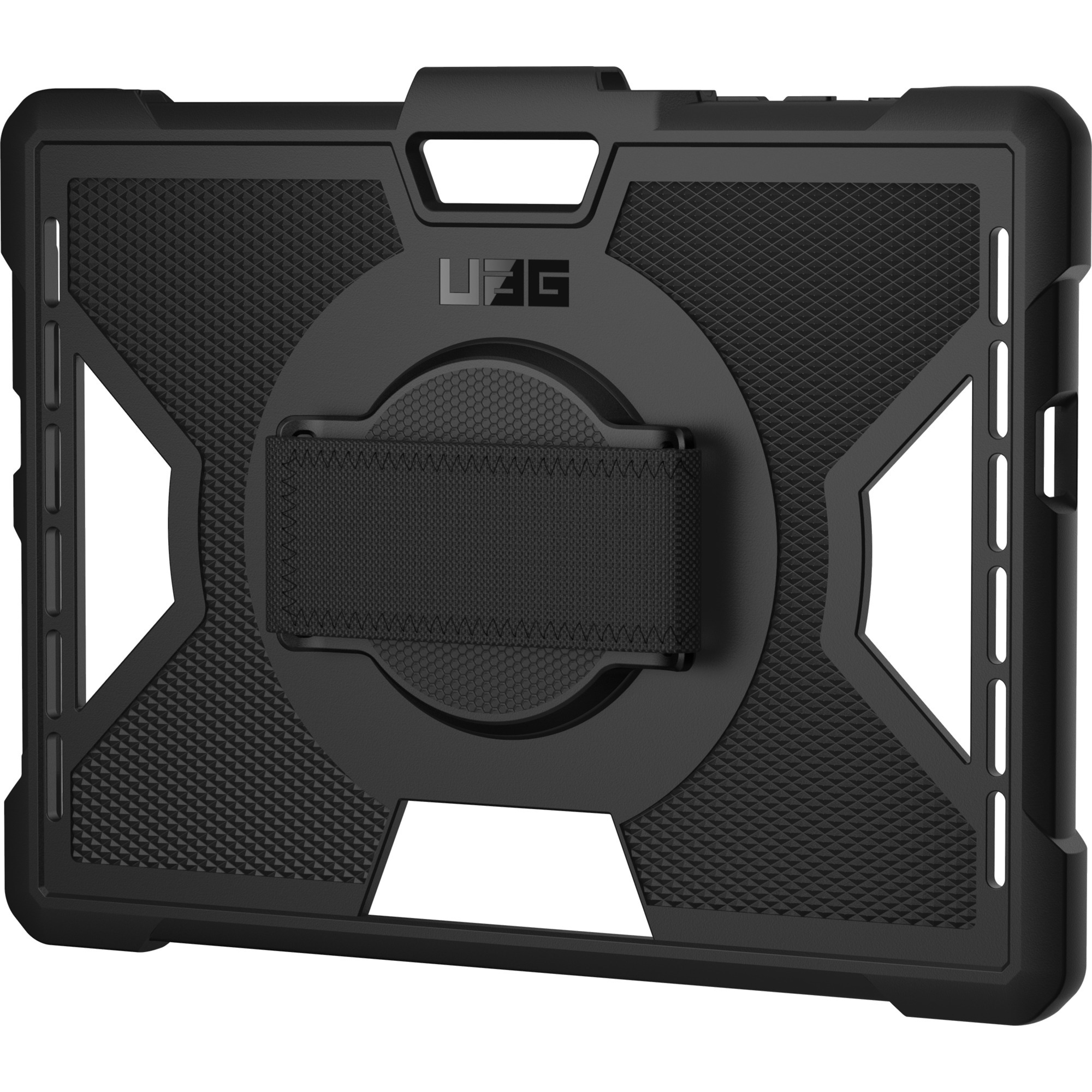 Black rugged protective case for Microsoft Surface Go 1-4 by URBAN ARMOR GEAR — left view