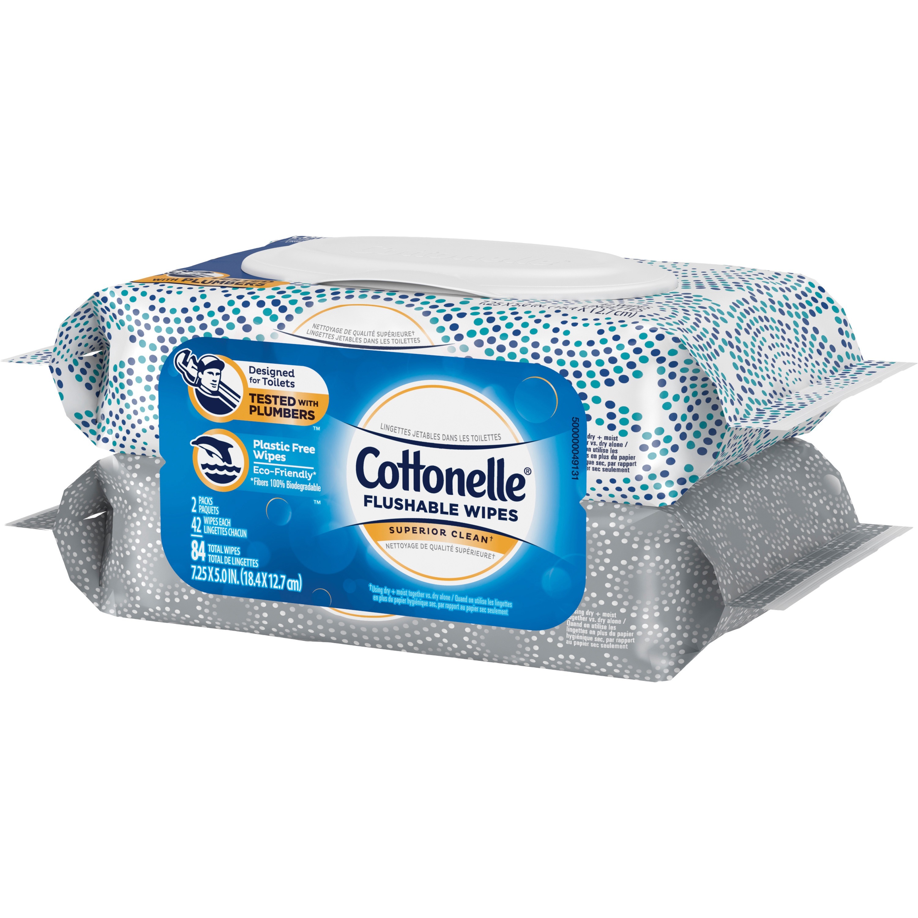 Cottonelle Flushable Wet Wipes Flip-Top Pack - 16 Pouches - 7.25" x 5" - White - Flushable, Quick Drying, Sewer-safe, Septic Safe - 42 Per Pack - 8 / 