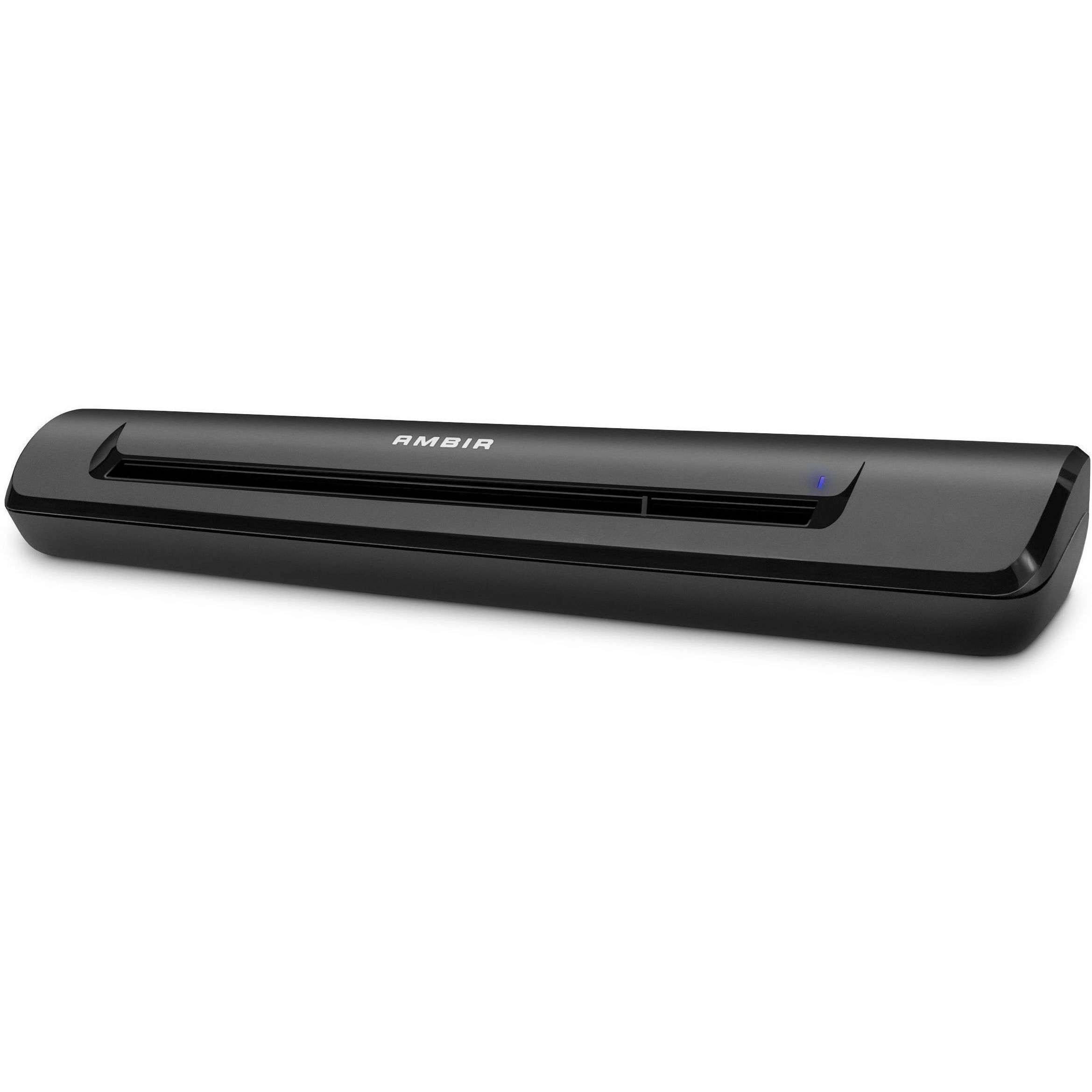 Ambir PS600 portable business card scanner with AmbirScan 6.1 software — left view