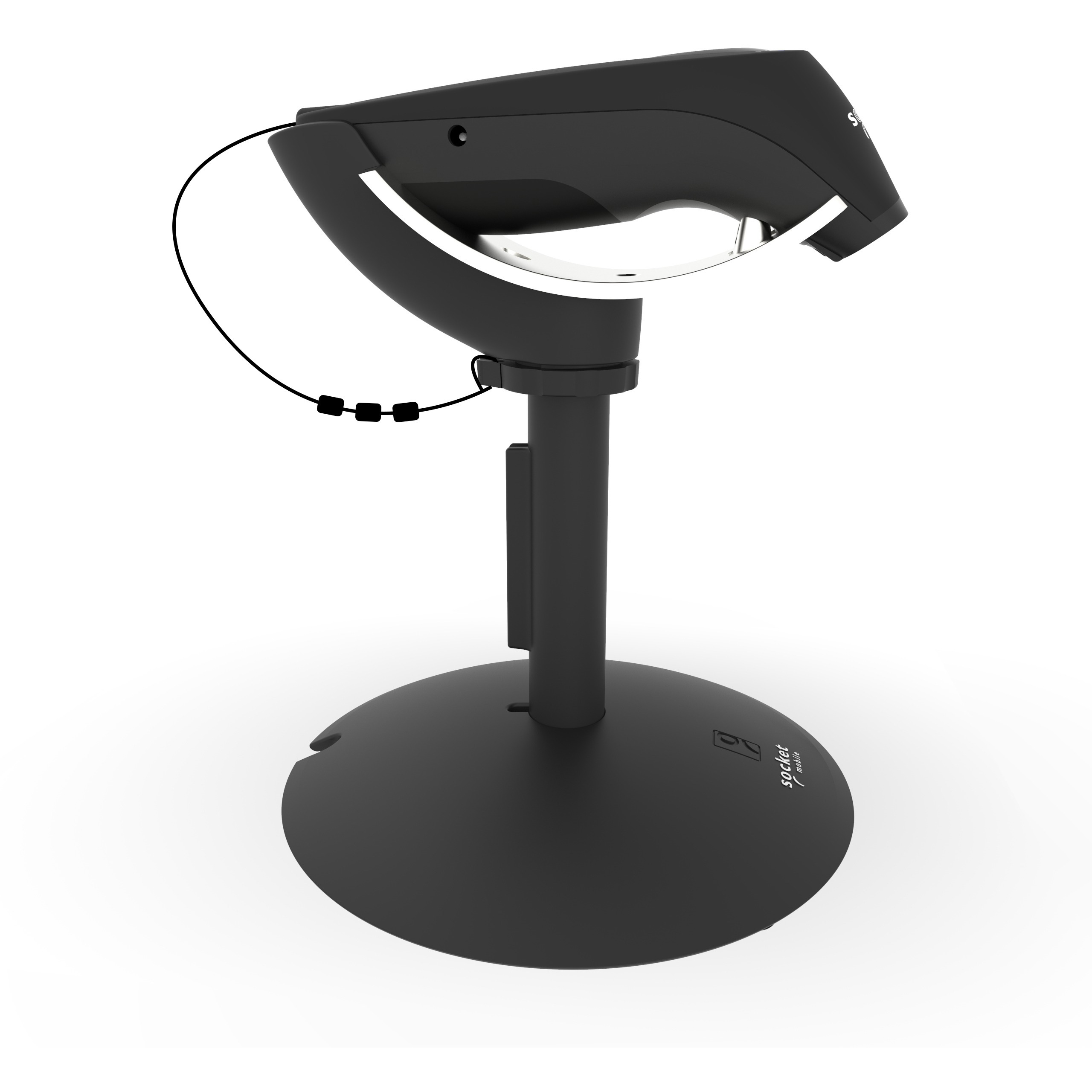 Socket Mobile SocketScan S740 black handheld barcode reader with charging stand — left view