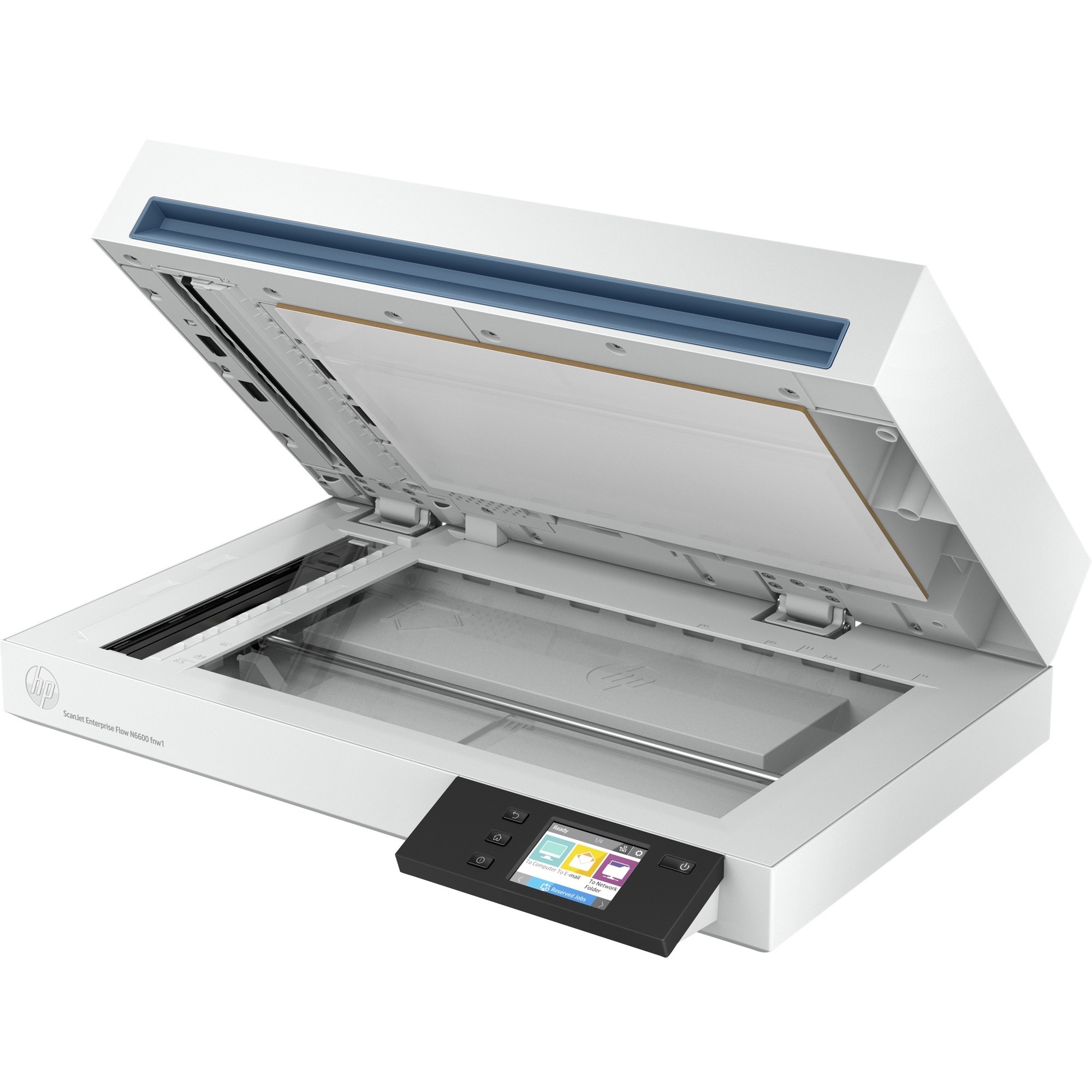 HP ScanJet Enterprise Flow N6600 fnw1 flatbed scanner with network connectivity and duplex scanning — left view