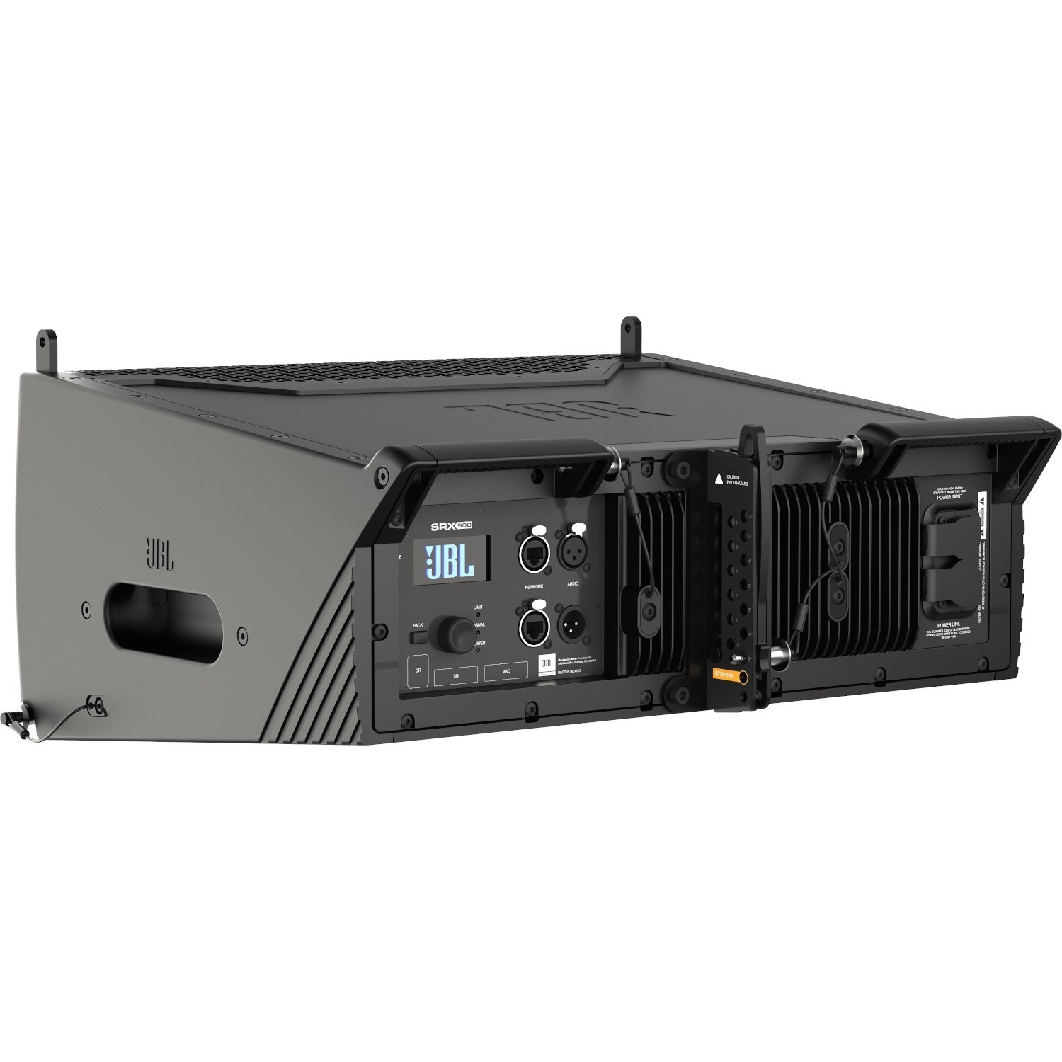 JBL powered dual 6.5-inch 2-way line array speaker with 120-degree coverage — left view