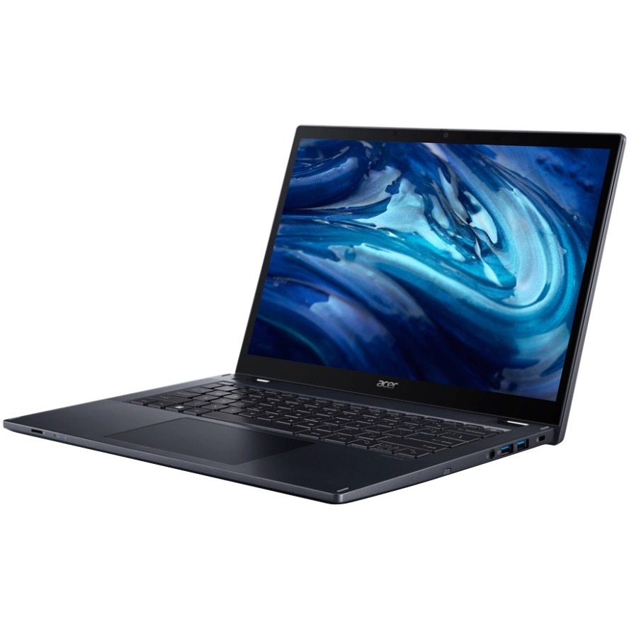 Acer Spin P4 14-inch 2-in-1 convertible with WUXGA touchscreen, Ryzen 7 PRO 6850U, and silver business chassis — left view