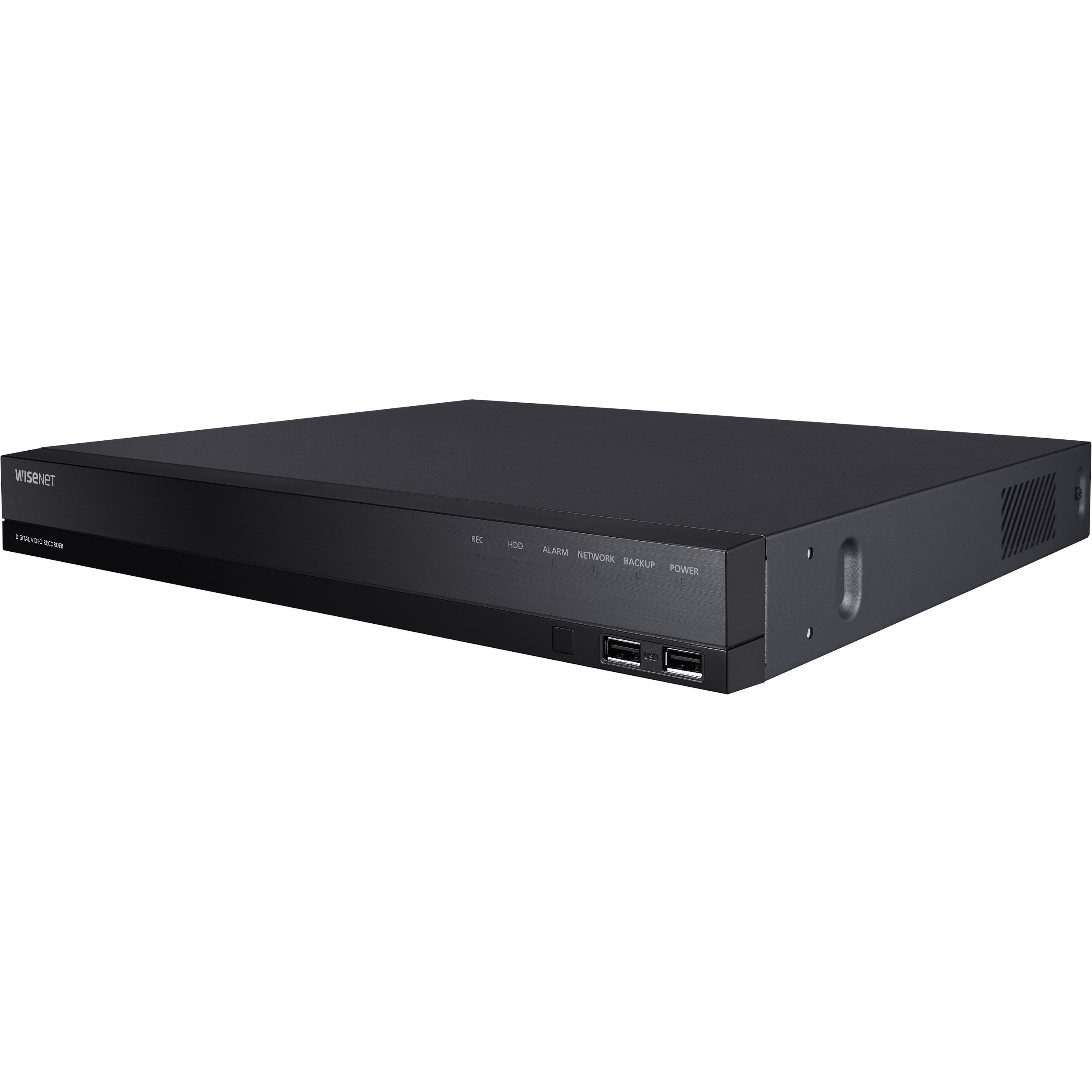5-in-1 16CH Pentabrid DVR- 10TB Raw Storage, AHD, HDTVI, HDCVI (up to 8MP), Total 18CH(Analog Maximum 16CH and 2 Network Maximum 18CH), Analog   Camera up 8MP(15/12fps), 5MP(20/12fps), 4MP(30/25fps), 2MP(30/25fps),1MP(30/25fps), 960H(or 720H)(30/25fps) * per CH and Network camera 2MP (480fps). Codec H.265/H.264/MJPEG, Recording Bandwidth Max. 128Mbps, Playback Bandwidth 32Mbps. 4CH audio input/ 1CH audio output, 16 alarm input and 4 relay output, coaxial control, HDMI/VGA video output, 1 X spot monitor output, QR code, Up to 2 SATA HDDs (6TB/HDD). NDAA & FCC Compliant Model. — left view