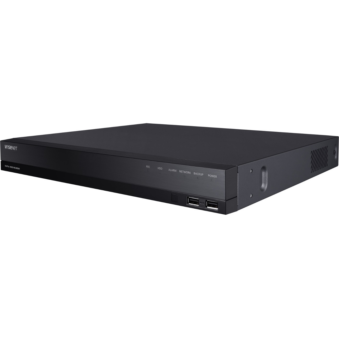 5-in-1 16CH Pentabrid DVR- 6TB Raw Storage, AHD, HDTVI, HDCVI (up to 8MP), Total 18CH(Analog Maximum 16CH and 2 Network Maximum 18CH), Analog   Camera up 8MP(15/12fps), 5MP(20/12fps), 4MP(30/25fps), 2MP(30/25fps),1MP(30/25fps), 960H(or 720H)(30/25fps) * per CH and Network camera 2MP (480fps). Codec H.265/H.264/MJPEG, Recording Bandwidth Max. 128Mbps, Playback Bandwidth 32Mbps. 4CH audio input/ 1CH audio output, 16 alarm input and 4 relay output, coaxial control, HDMI/VGA video output, 1 X spot monitor output, QR code, Up to 2 SATA HDDs (6TB/HDD). NDAA & FCC Compliant Model. — left view