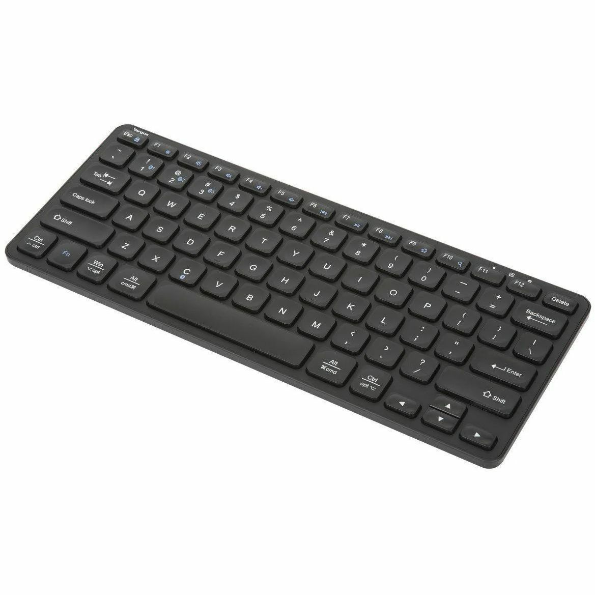 Targus compact multi-device Bluetooth antimicrobial keyboard in black for hybrid workspaces — left view