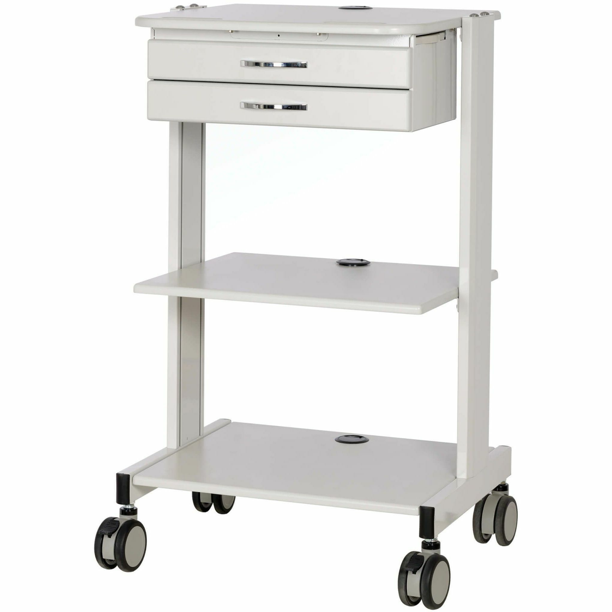 Eaton Tripp Lite Series mobile workstation with two adjustable shelves and metal construction — left view