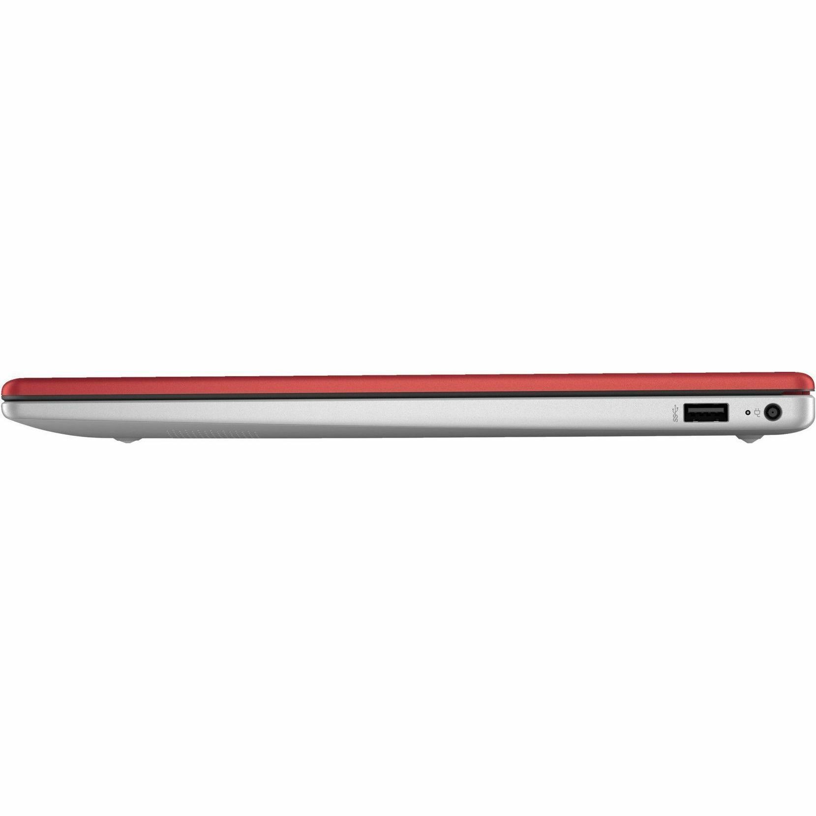 Refurbished HP 15.6-inch laptop in Scarlet Red with Intel N200 processor and HD display — left view